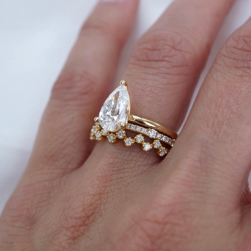 New Arrival 2CT Pear Cut Moissanite Triple Stackable Ring Set