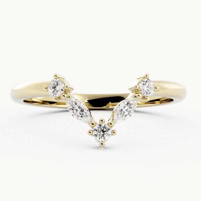 V-Shaped Moissanite Wedding Ring Matching Band