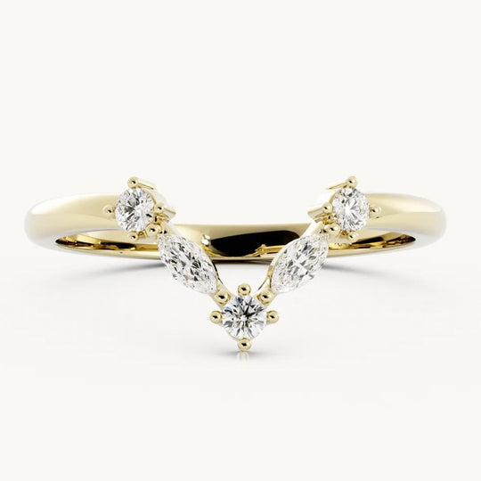 V-Shaped Moissanite Wedding Ring Matching Band