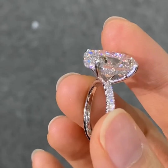 π₯8CT Oval Cut Hidden Halo Side Stones  Moissanite Engagement Ring