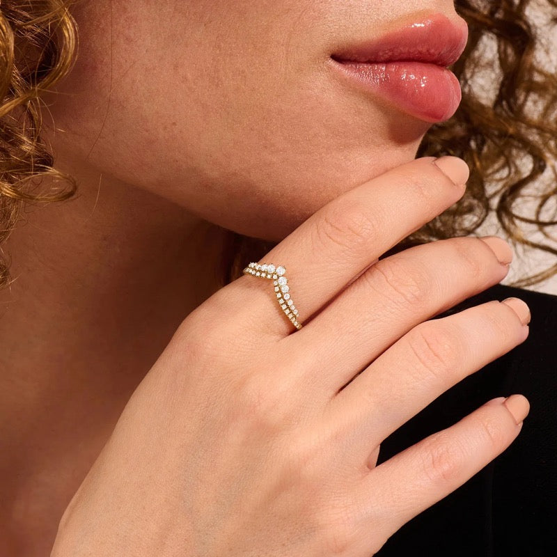 V Shape Moissanite Wedding Ring Matching Band 2
