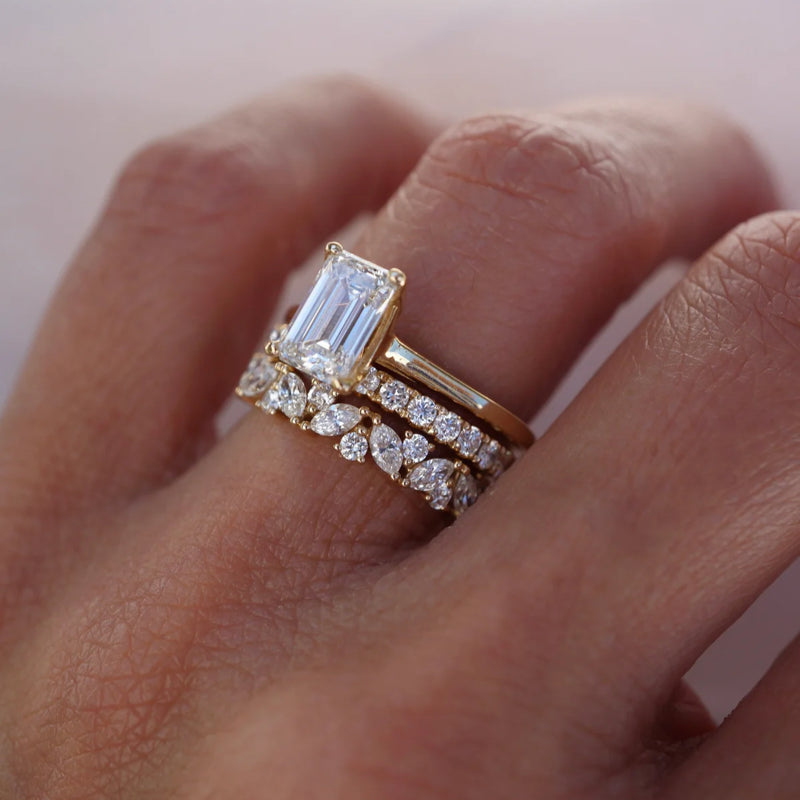 New Arrival 3CT Emerald Cut Moissanite Triple Stackable Ring Set