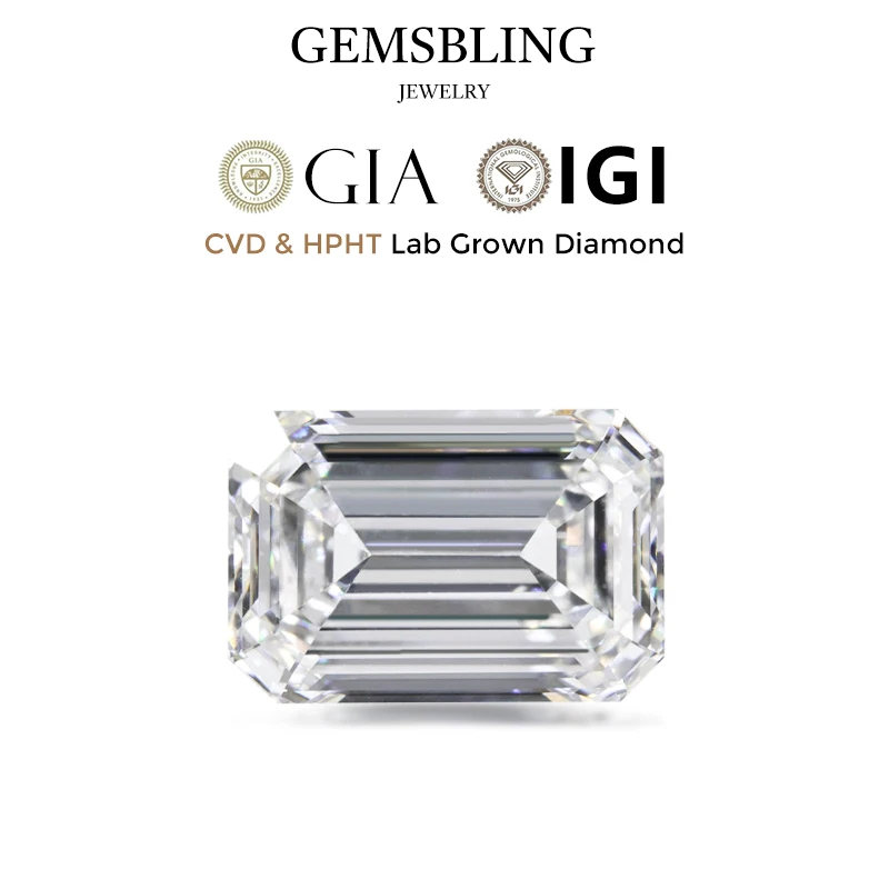 Emerald Cut Lab-Grown Diamond - CVD/HPHT D/E/F Color VVS Clarity Loose Stone