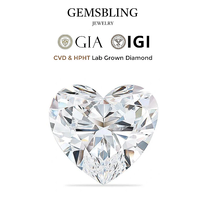 Heart Cut Lab-Grown Diamond - CVD/HPHT D/E/F Color VVS Clarity Loose Stone
