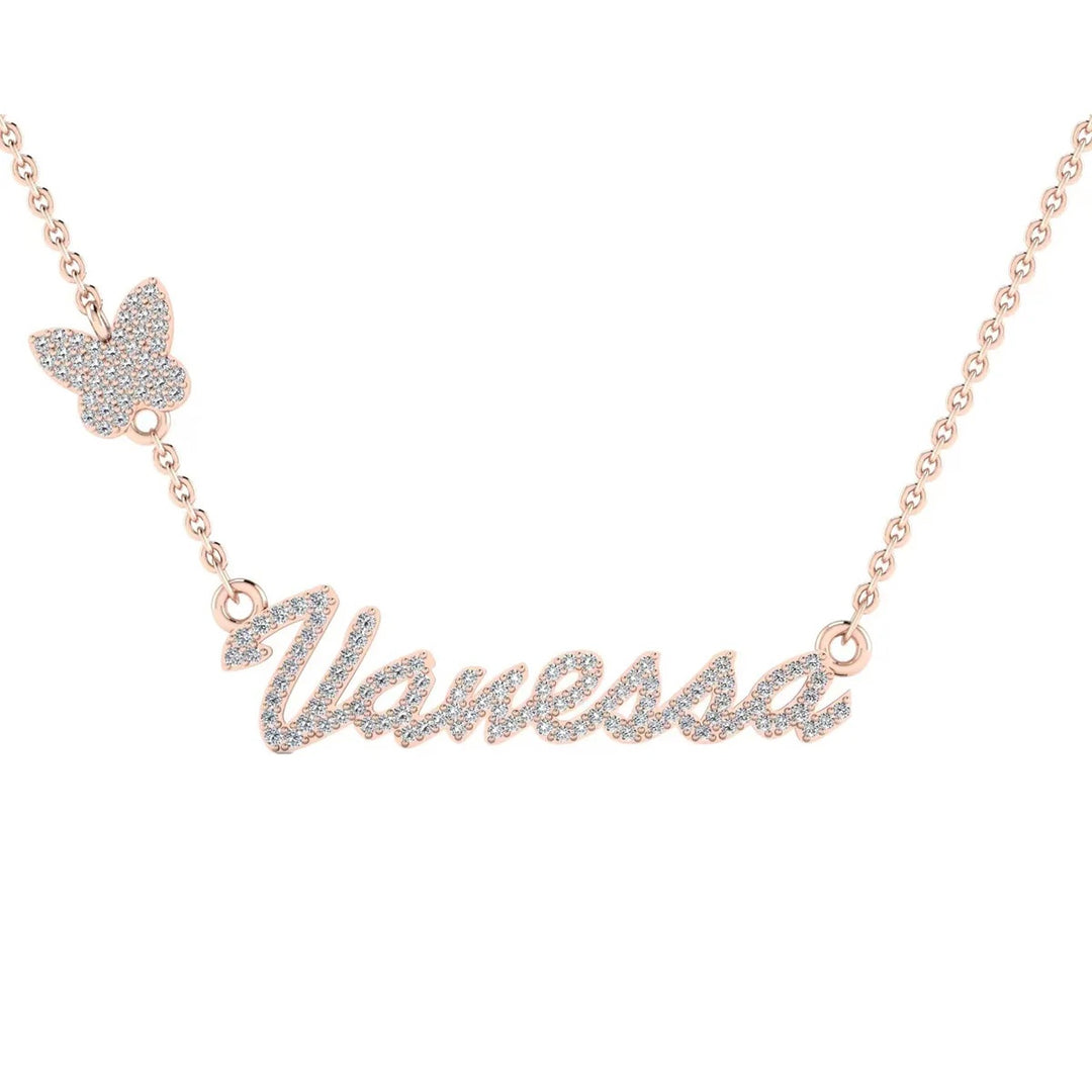 Custom Moissanite Name Necklace Butterfly Design