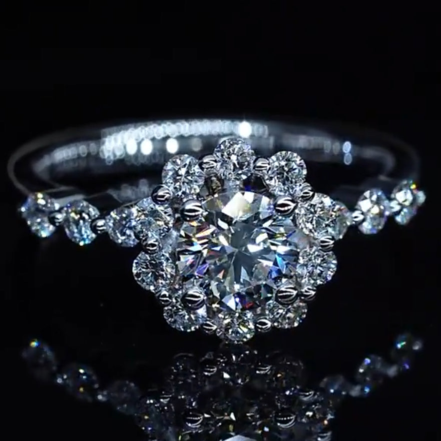 Petite Moissanite Diamond Halo Engagement Ring