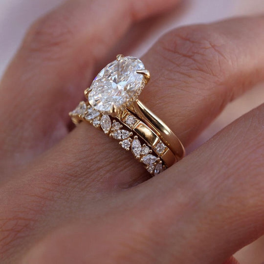 3CT Oval Cut Moissanite Engagement Ring and Wedding Ring Set