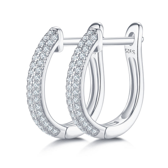 Three Row Half Hoop S925 Silver Moissanite Earrings 2