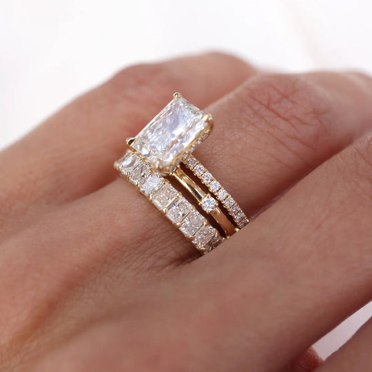 New Arrival 3CT Radiant Cut Moissanite Triple Stackable Ring Set