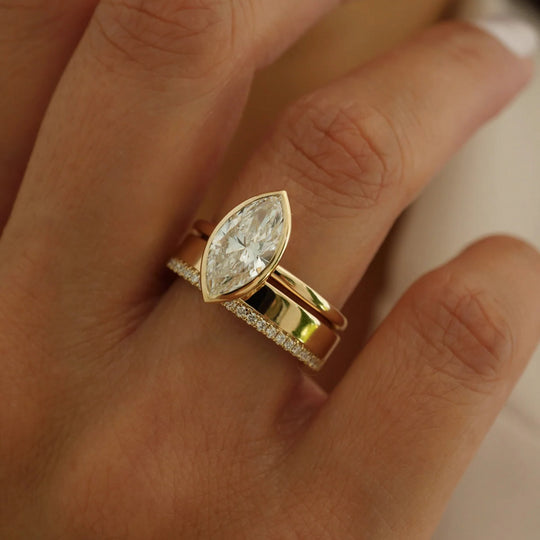 New Arrival 3CT Marquise Cut Moissanite Triple Stackable with Bezel Setting Ring Set