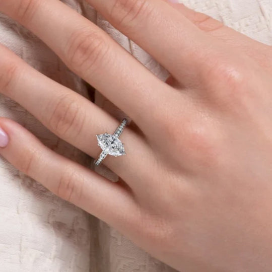 3CT Marquise Cut Hidden Halo Side Stones Moissanite Engagement Ring 5