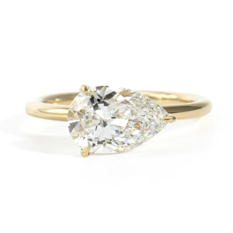 2CT Pear Cut Solitaire Moissanite Engagement Ring