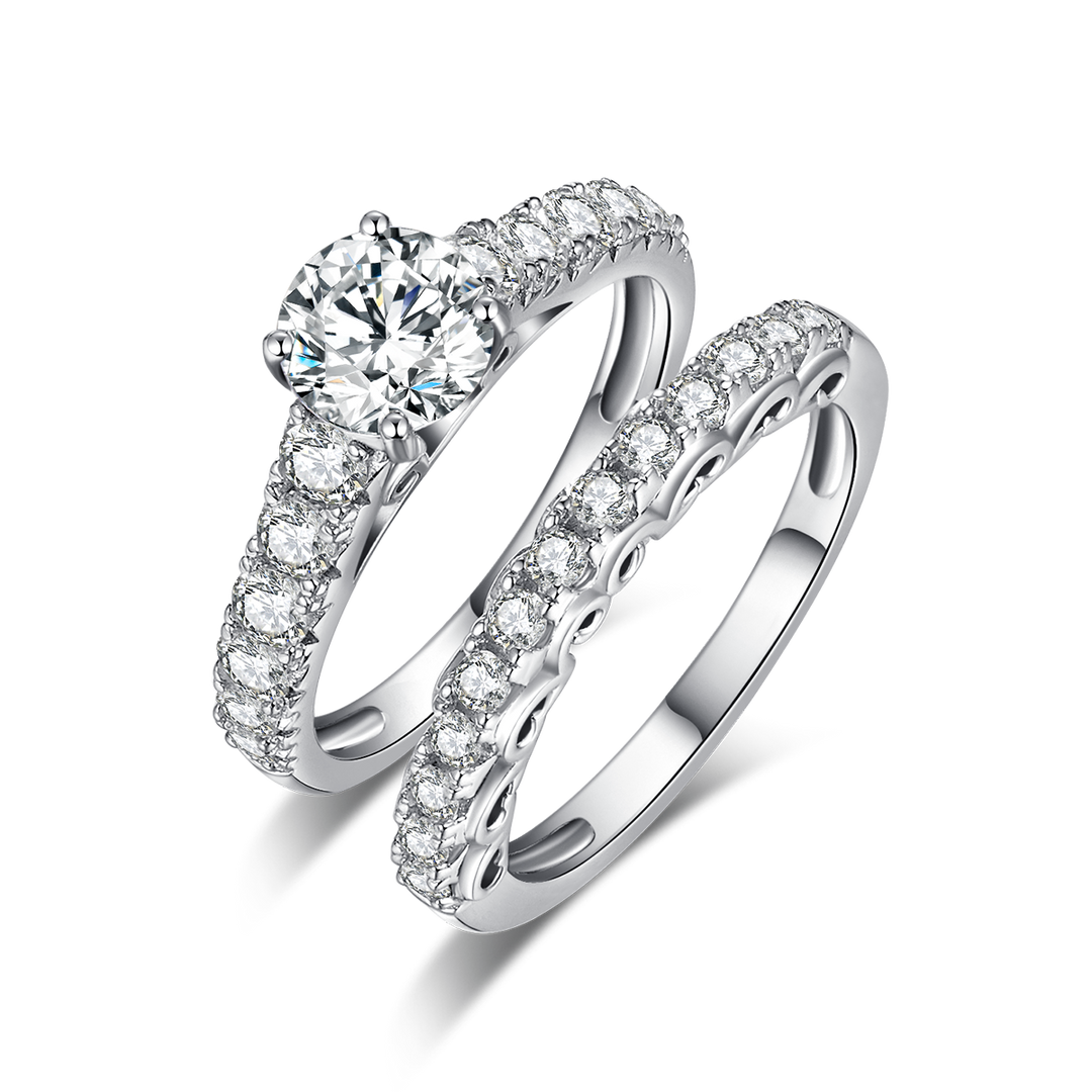 Round Cut Moissanite Moissanite Engagement and Wedding Ring Set 10