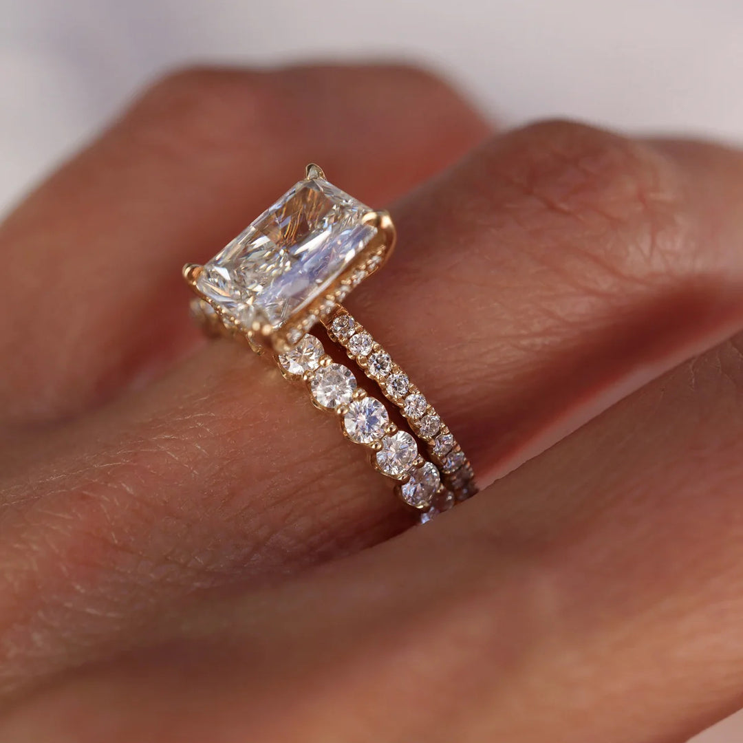 New Arrival 3CT Radiant Cut Moissanite Triple Stackable with Hidden Accents Ring Set