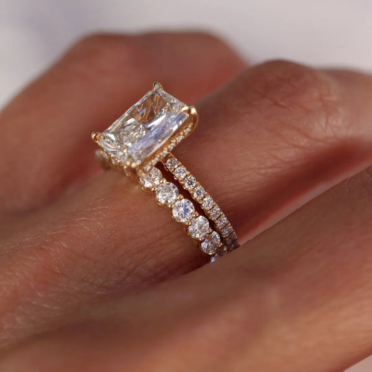 New Arrival 3CT Radiant Cut Moissanite Triple Stackable with Hidden Accents Ring Set