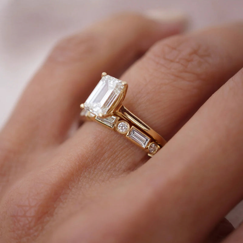New Arrival 3CT Emerald Cut Moissanite Triple Stackable Ring Set