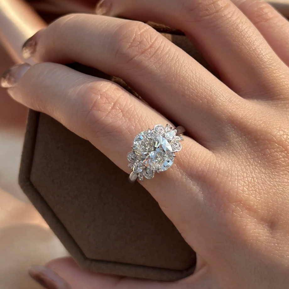 Classic Oval with Side Accents Moissanite Engagement Ring
