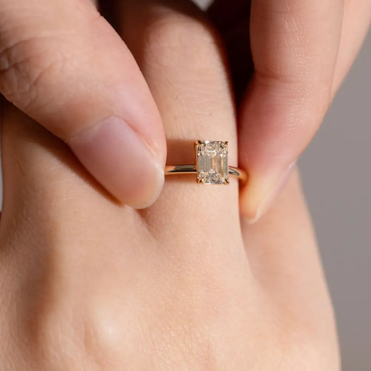 Emerald Cut Solitaire Moissanite Engagement Ring