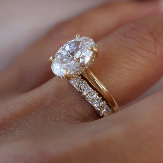 New Arrival 3CT Oval Cut Moissanite Triple Stackable with Hidden Accents Ring Set