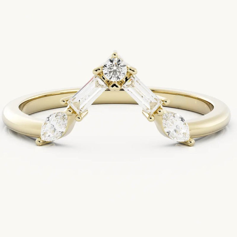V Shape Moissanite Wedding Ring Matching Band