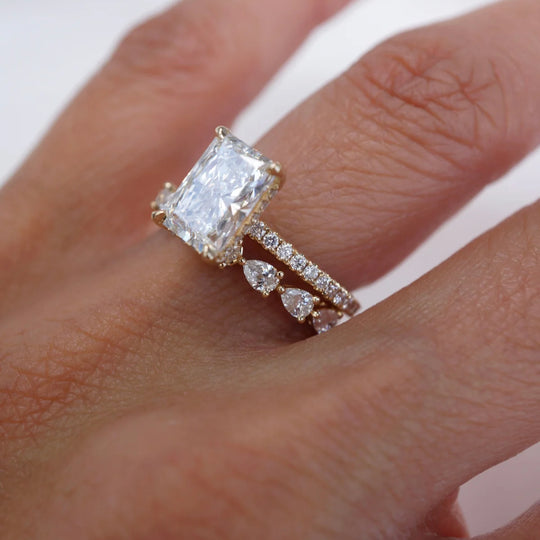 New Arrival 3CT Radiant Cut Moissanite Triple Stackable with Hidden Accents Ring Set