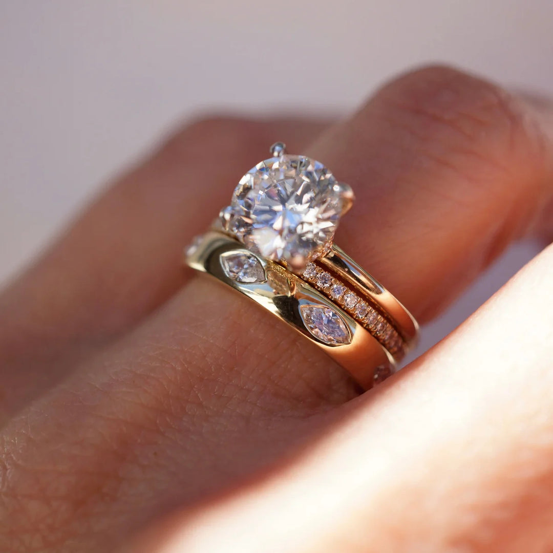 New Arrival 3CT Round Cut Moissanite Triple Stackable with Hidden Accents Ring Set