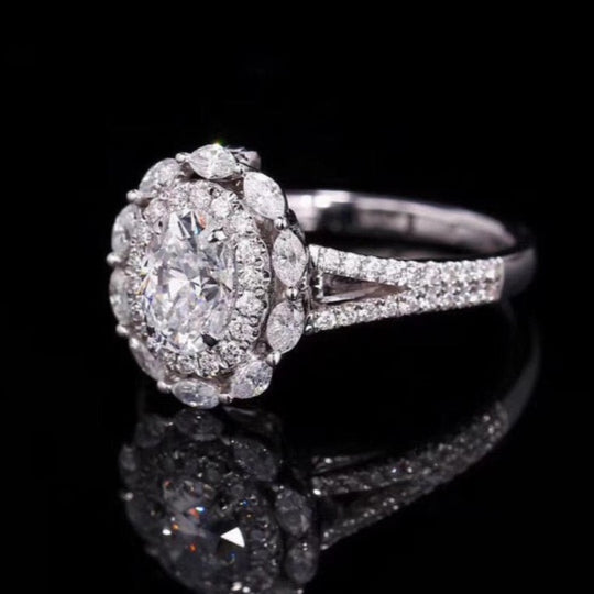 Oval Cut Halo Design Moissanite Engagement Ring