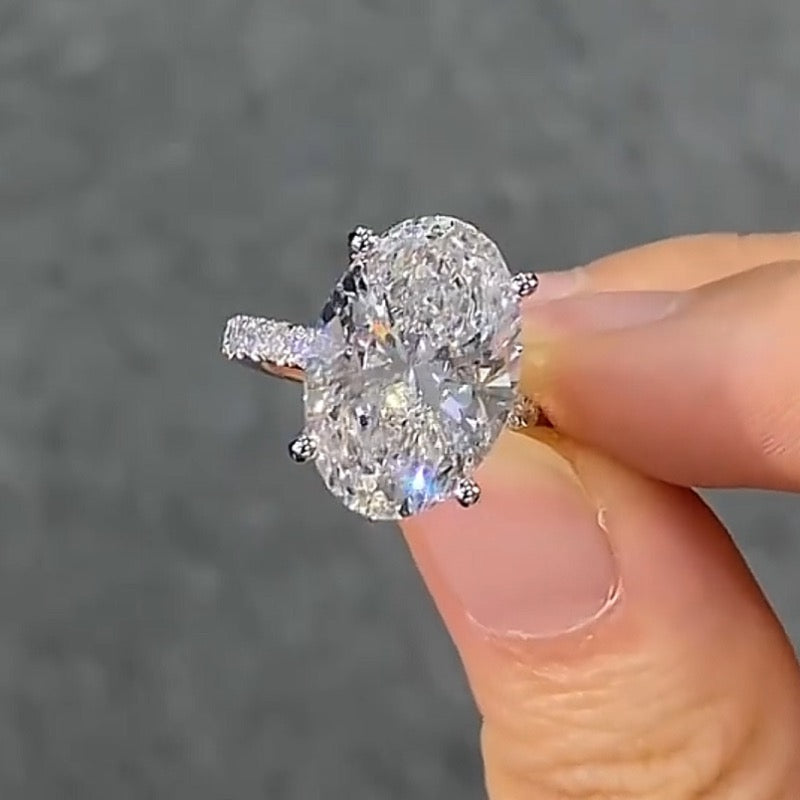 π₯8CT Oval Cut Hidden Halo Side Stones  Moissanite Engagement Ring