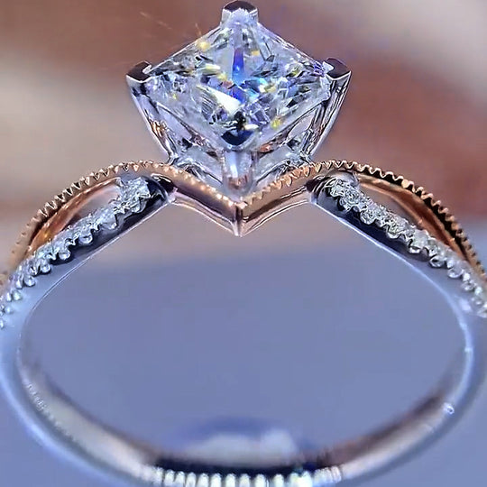 Princess Cut 2 Tones Moissanite Diamond Engagement Ring
