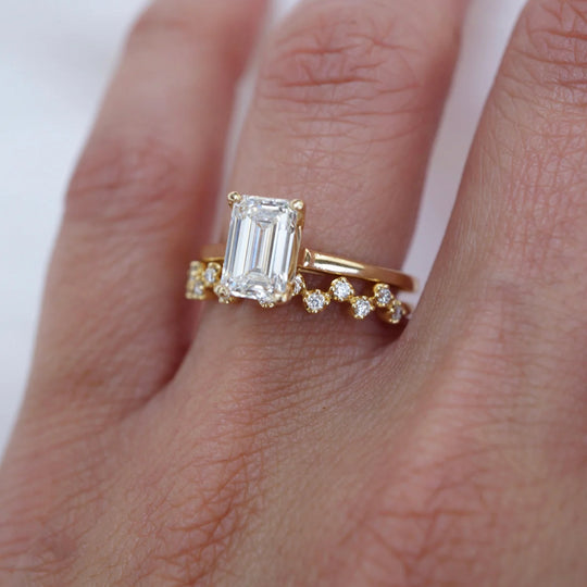 New Arrival 3CT Emerald Cut Moissanite Triple Stackable Ring Set
