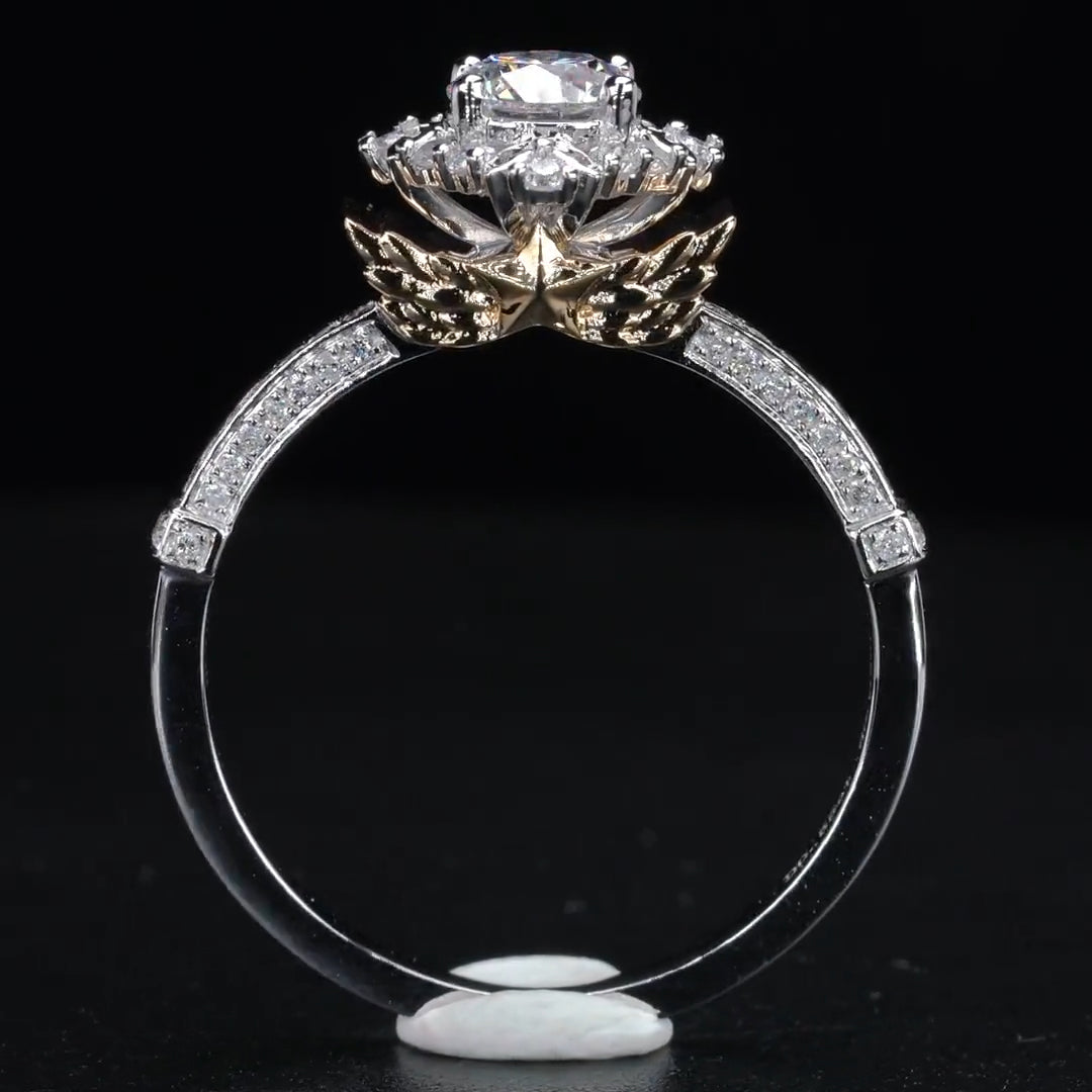 Wing Design 2 Tones Moissanite Engagement Ring