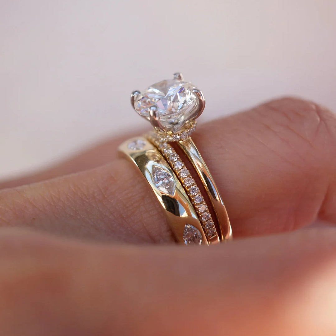 New Arrival 3CT Round Cut Moissanite Triple Stackable with Hidden Accents Ring Set