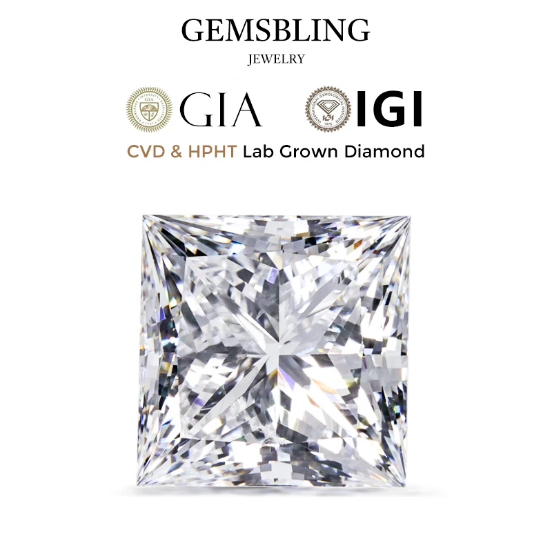 Princess Cut Lab-Grown Diamond - CVD/HPHT D/E/F Color VVS Clarity Loose Stone