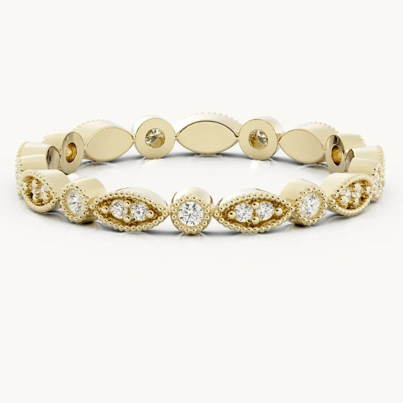 Round Stones Classic Bezel Moissanite Wedding Ring Matching Band 2