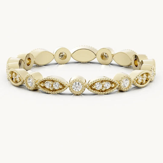 Round Stones Classic Bezel Moissanite Wedding Ring Matching Band 2