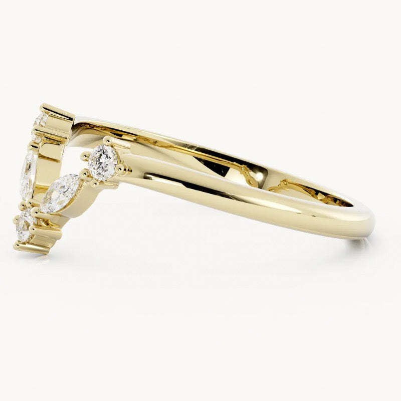 V-Shaped Moissanite Wedding Ring Matching Band