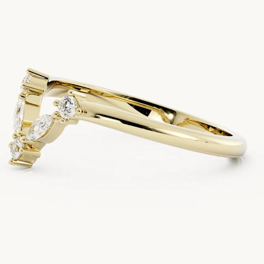 V-Shaped Moissanite Wedding Ring Matching Band