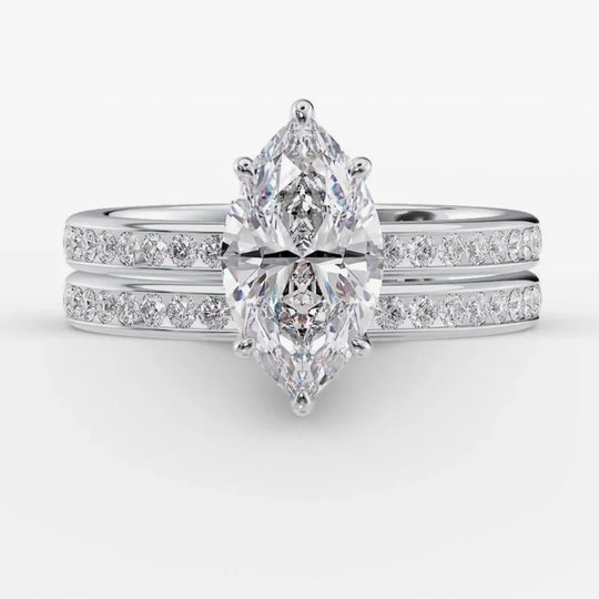 3CT Marquise Cut Hidden Halo Side Stones Moissanite Engagement Ring 5
