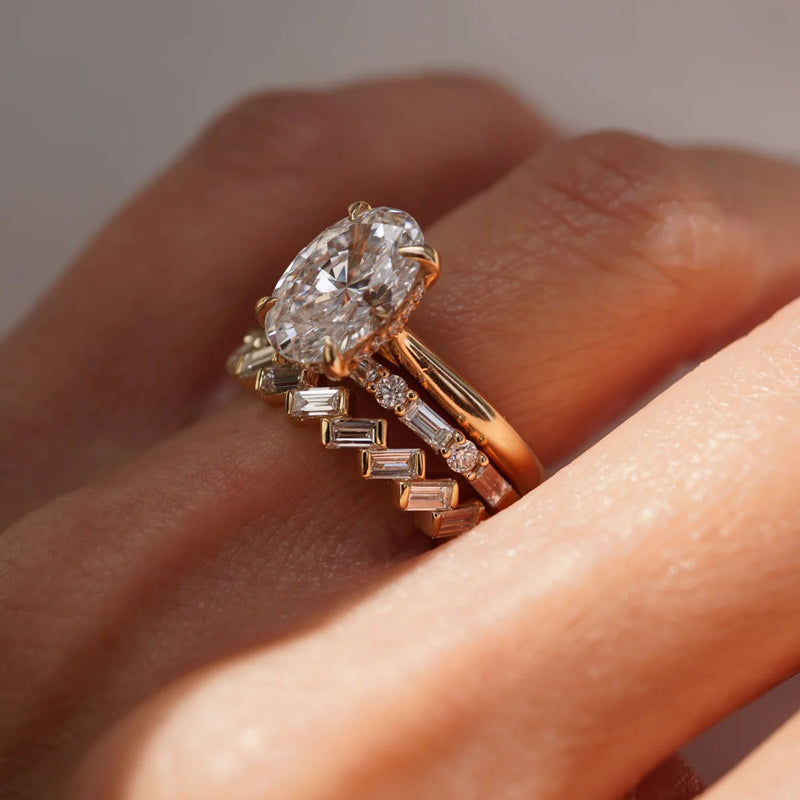 New Arrival 3CT Oval Cut Moissanite Triple Stackable with Hidden Accents Ring Set
