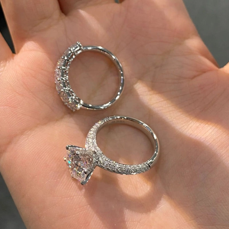 π₯3CT Round Cut Moissanite Engagement Ring and Wedding Ring Set 8