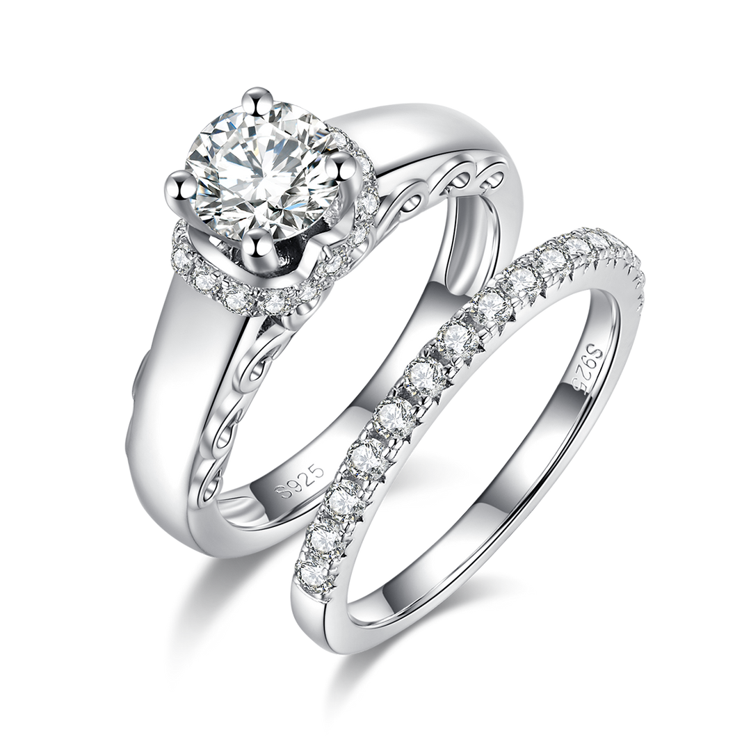 Round Cut Moissanite Moissanite Engagement and Wedding Ring Set 11
