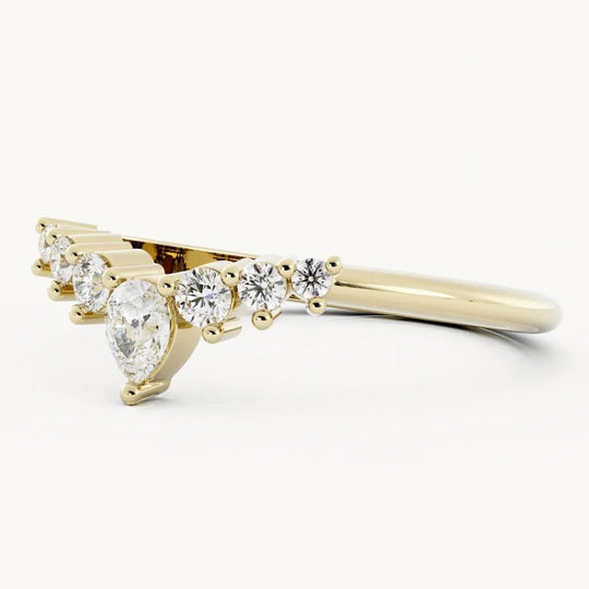 V Shape Moissanite Wedding Ring Matching Band 2