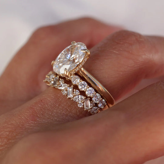 New Arrival 3CT Oval Cut Moissanite Triple Stackable  with Hidden Accents Ring Set