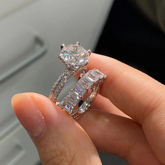 π₯3CT Round Cut Moissanite Engagement Ring and Wedding Ring Set 8