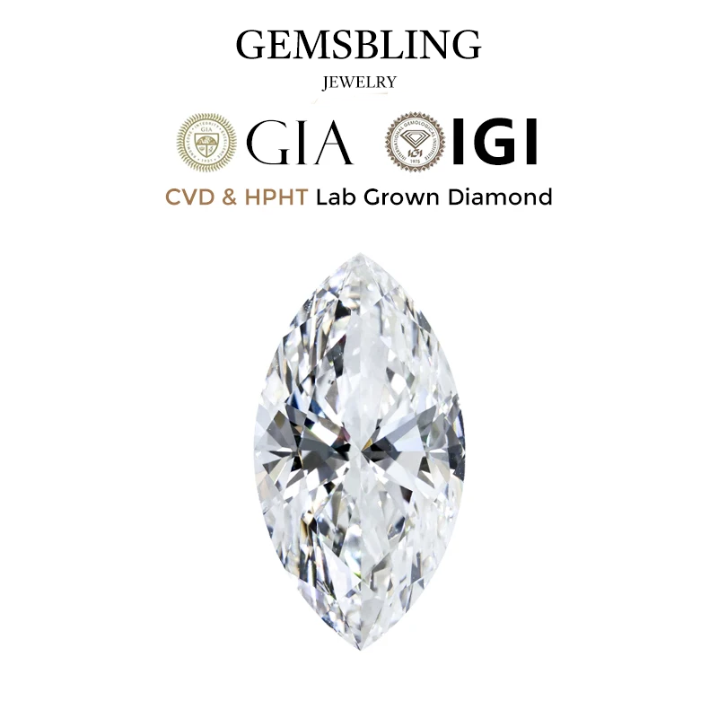 Marquise Cut Lab-Grown Diamond - CVD/HPHT D/E/F Color VVS Clarity Loose Stone