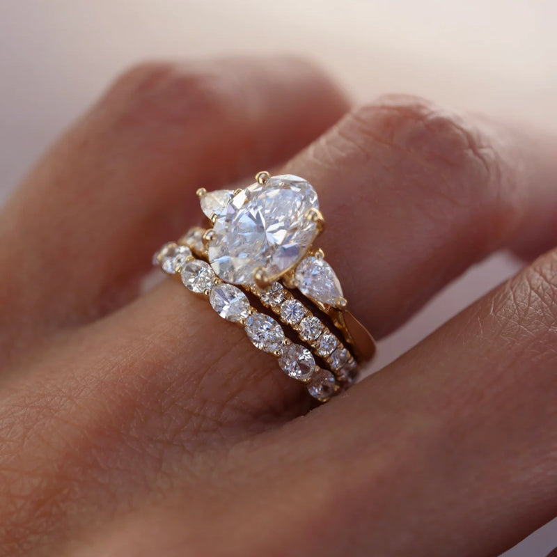 New Arrival 3CT Oval Cut Moissanite Triple Stackable Three-Stone Ring Set