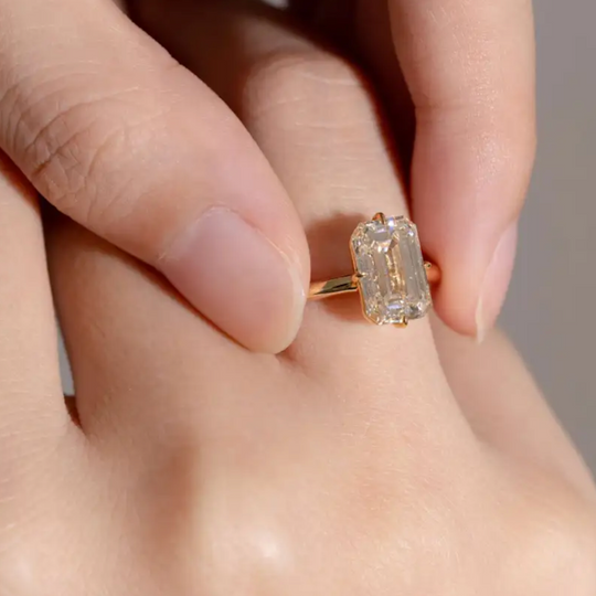 Emerald Cut Solitaire Moissanite Engagement Ring
