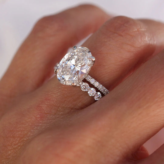 New Arrival 5CT Oval Cut Moissanite Triple Stackable with Hidden Accents Ring Set