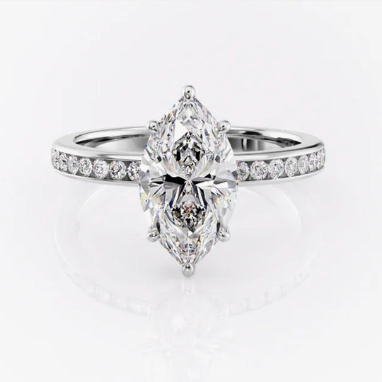 3CT Marquise Cut Hidden Halo Side Stones Moissanite Engagement Ring 5