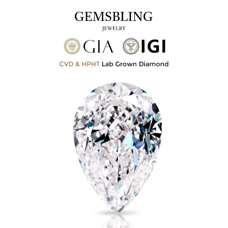 Pear Cut Lab-Grown Diamond - CVD/HPHT D/E/F Color VVS Clarity Loose Stone